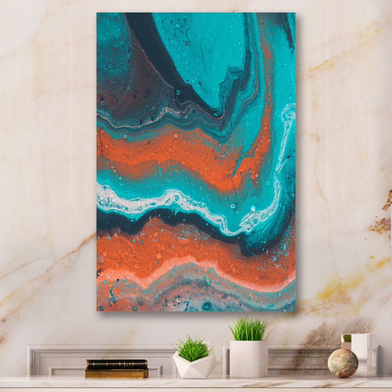 Wrought Studio Orange And Turquoise Marble Art Modern & Contemporary
